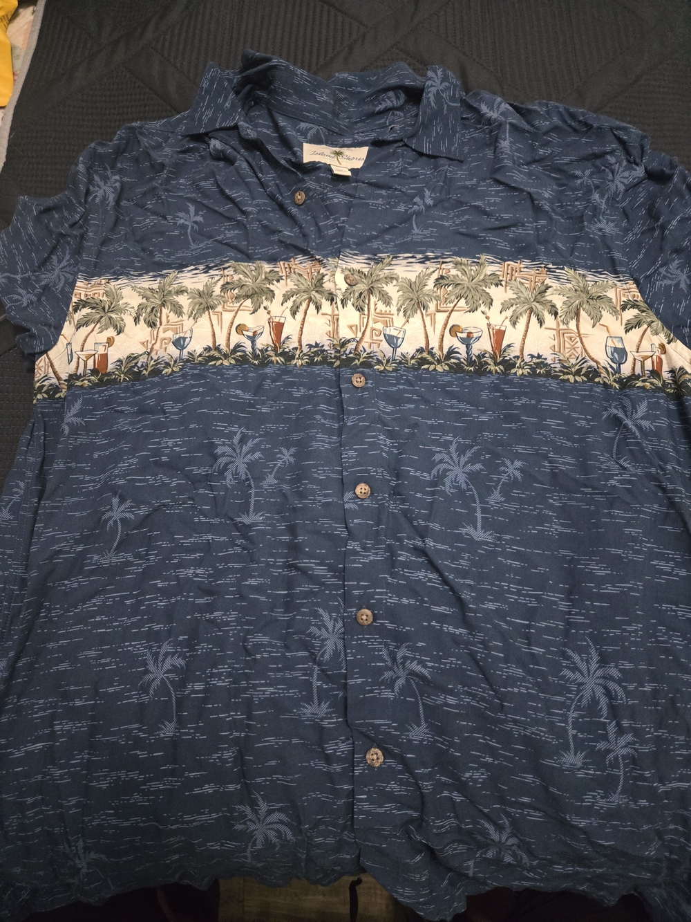Men's Blue Palm-Stripe Short-Sleeve Button-Down Shirt